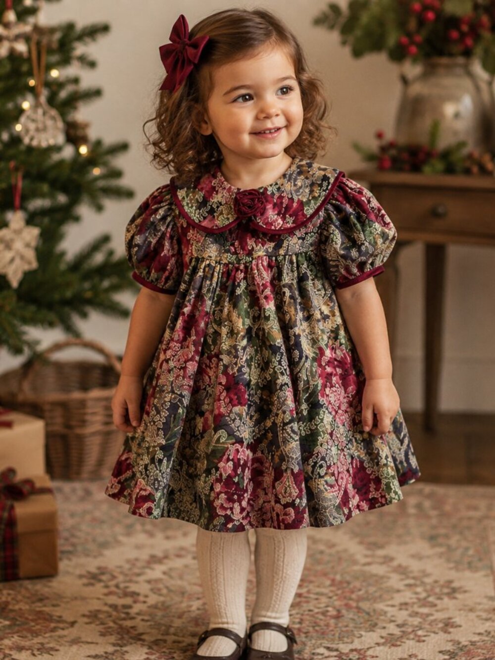 Memories by Jo Lene Girls Dress 24M Floral Smocked Christmas Cottagecore Vintage